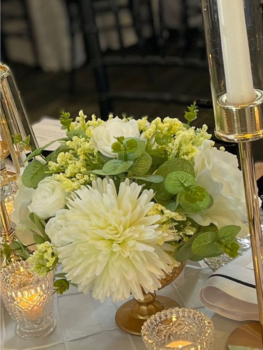 16 White and Green Faux Floral Centerpiece for Wedding or Anniversary reception